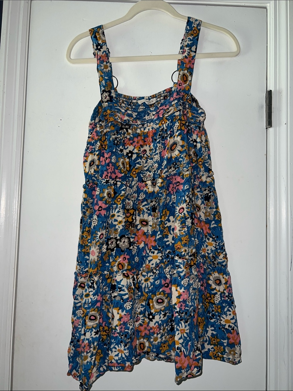 NATURAL LIFE Blue Floral Tiered Top with Pink & Yellow Flowers